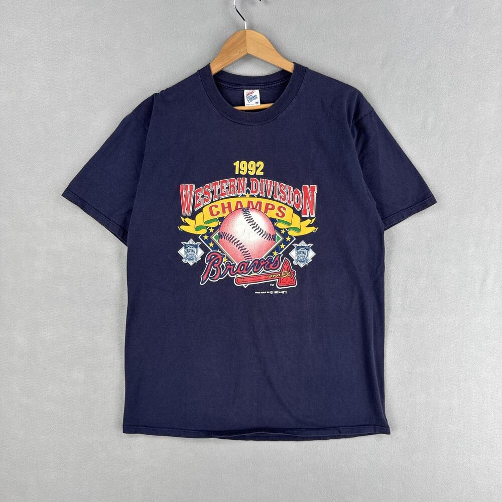Vintage Atlanta Braves Shirt Mens XL Blue MLB Baseball Jerzees 1992 Champs USA